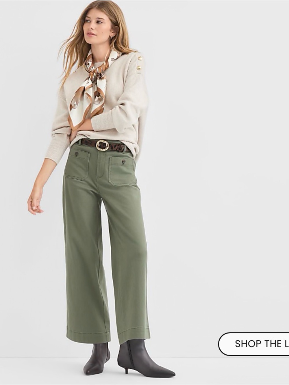 LOFT Olive Green Cropped Wide-Leg Jeans